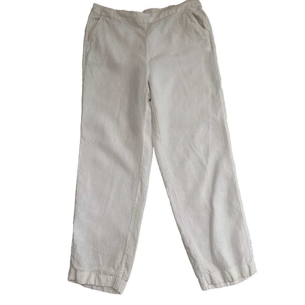Womens 100% Linen Pants Tall SZ 12T Chicos 2T Pockets Beachy Soft Pullon Elastic